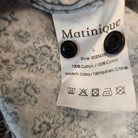 Matinique Grey Blue Floral Long Sleeve Men's Shirt. 100% cotton. Size L - Picture 11 of 14